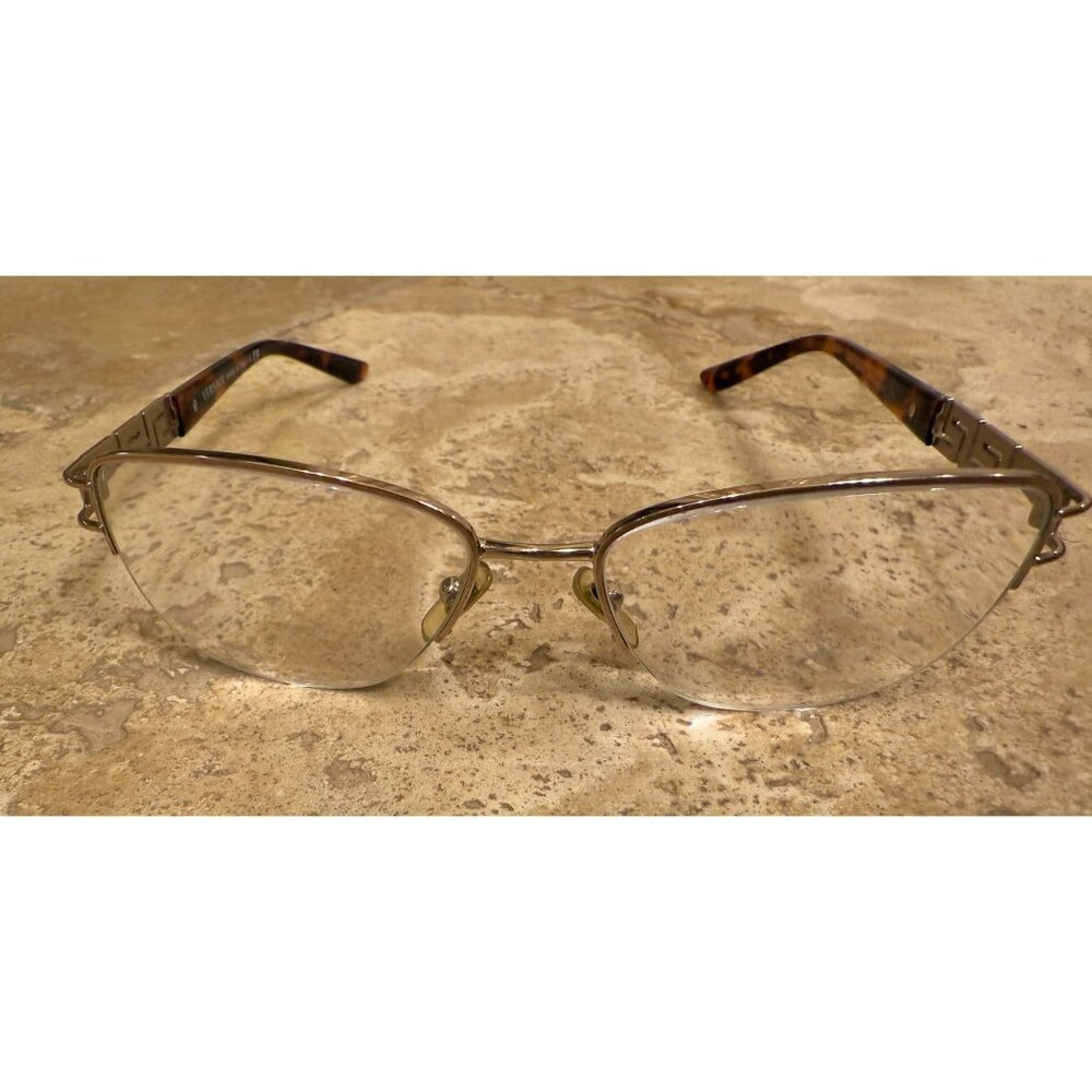 Versace Tortoiseshell Half-Rim Eyeglasses With Rhinestone Greek Key Design
